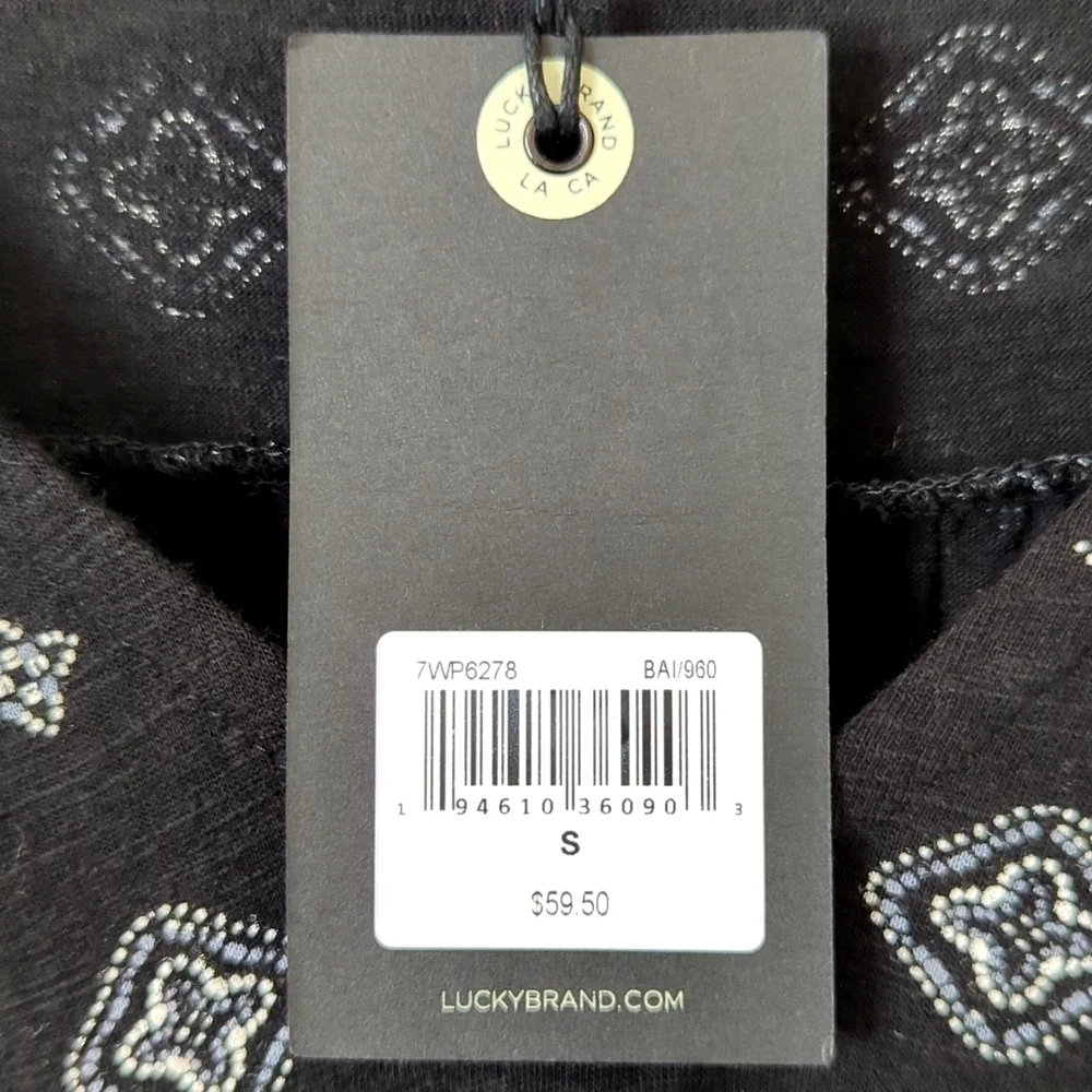 Lucky Brand Bohemian Printed Flutter Cap Sleeve Relaxed V-neck Blouse Black S - Picture 5 of 10